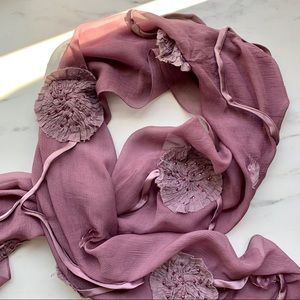 Crinkle Chiffon 100% Silk Scarf with Appliqué
